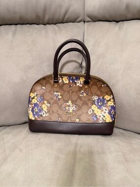 Coach Floral Logo Dome Satchel in Brown and Purple